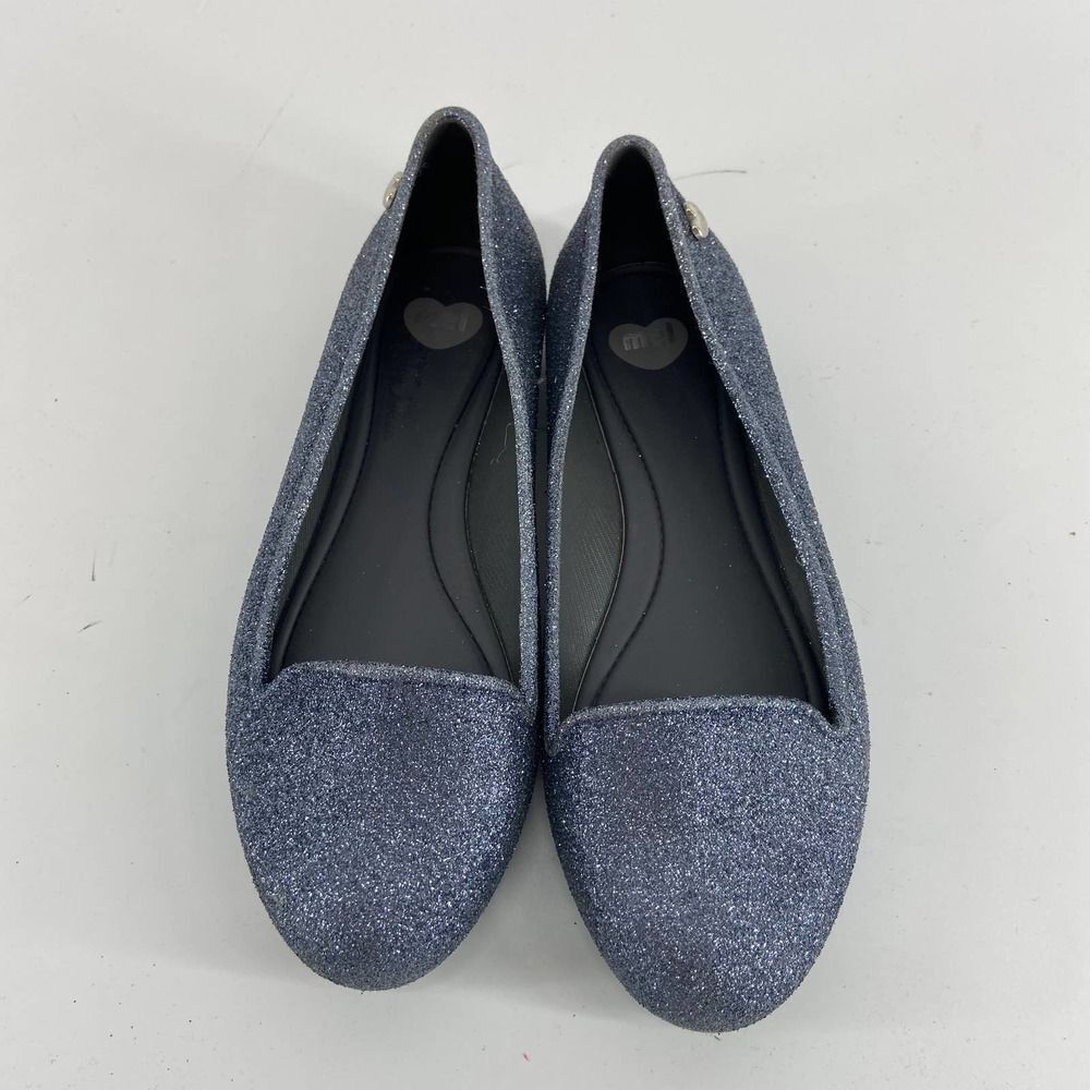 Melissa dark Blue Virtue Holiday Special Glitter Loafer Shoes Womens 5 or Kids 3 - Picture 3 of 7